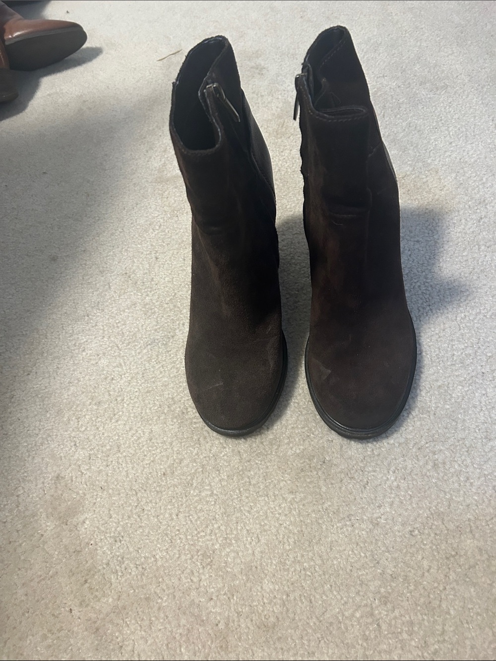 Women’s Dark Brown Suede Ankle Boots - Classic Zip Closure